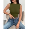 image:imageZeagoo Womens Sleeveless Mock Turtleneck Tank Tops Ribbed Lettuce Trim Tops Basic Slim Fit Shirts Casual Summer Clothes 2026Army Green