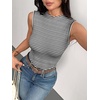 image:imageZeagoo Womens Sleeveless Mock Turtleneck Tank Tops Ribbed Lettuce Trim Tops Basic Slim Fit Shirts Casual Summer Clothes 2026Blackwhite Stripe
