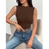 image:imageZeagoo Womens Sleeveless Mock Turtleneck Tank Tops Ribbed Lettuce Trim Tops Basic Slim Fit Shirts Casual Summer Clothes 2026Browm