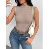 image:imageZeagoo Womens Sleeveless Mock Turtleneck Tank Tops Ribbed Lettuce Trim Tops Basic Slim Fit Shirts Casual Summer Clothes 2026Brownwhite Stripe