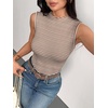 image:imageZeagoo Womens Sleeveless Mock Turtleneck Tank Tops Ribbed Lettuce Trim Tops Basic Slim Fit Shirts Casual Summer Clothes 2026Brownwhite Stripe