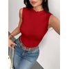 image:imageZeagoo Womens Sleeveless Mock Turtleneck Tank Tops Ribbed Lettuce Trim Tops Basic Slim Fit Shirts Casual Summer Clothes 2026Red