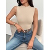 image:imageZeagoo Womens Sleeveless Mock Turtleneck Tank Tops Ribbed Lettuce Trim Tops Basic Slim Fit Shirts Casual Summer Clothes 2026Warm Apricot