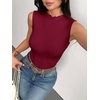 image:imageZeagoo Womens Sleeveless Mock Turtleneck Tank Tops Ribbed Lettuce Trim Tops Basic Slim Fit Shirts Casual Summer Clothes 2026Wine Red