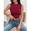 image:imageZeagoo Womens Sleeveless Mock Turtleneck Tank Tops Ribbed Lettuce Trim Tops Basic Slim Fit Shirts Casual Summer Clothes 2026Wine Red