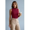 image:imageZeagoo Womens Sleeveless Mock Turtleneck Tank Tops Ribbed Lettuce Trim Tops Basic Slim Fit Shirts Casual Summer Clothes 2026Wine Red