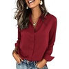 image:imageZeagoo Button Down Shirts for Women Long Sleeve Tops Striped Solid Blouses  Collared V Neck Shirts Button Up Shirt Dressy Casual Blouses Cute Summer Fall Fashion Clothes Office Work Tops Spring OutfitsWine Red