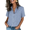 image:imageZeagoo Button Down Shirts for Women Short Sleeve Collared Tops Dressy Casual V Neck BlousesTz273 Blue Stripe