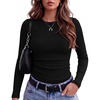 image:imageZeagoo Women Long Sleeve Tops Crewneck Ribbed Knit Fitted Tshirts Dressy Casual Basic Tee 2026 Summer Fall ClothesBlack