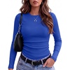 image:imageZeagoo Women Long Sleeve Tops Crewneck Ribbed Knit Fitted Tshirts Dressy Casual Basic Tee 2026 Summer Fall ClothesBlue