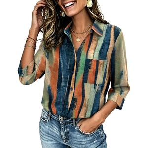 image:imageZeagoo Button Down Shirts for Women 34 Length Sleeve Work Tops V Neck Shirts Dressy Casual Business Blouses with PocketCx289