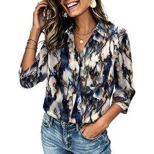 image:imageZeagoo Button Down Shirts for Women 34 Length Sleeve Work Tops V Neck Shirts Dressy Casual Business Blouses with PocketZr220