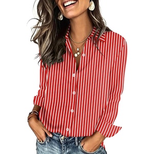 image:imageZeagoo Button Down Shirts for Women Long Sleeve Tops Striped Solid Blouses  Collared V Neck Shirts Button Up Shirt Dressy Casual Blouses Cute Summer Fall Fashion Clothes Office Work Tops Spring OutfitsRed Stripedtw701