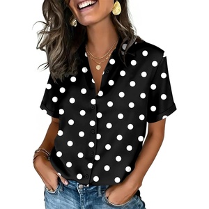 image:imageZeagoo Button Down Shirts for Women Short Sleeve Collared Tops Dressy Casual V Neck BlousesJh696 Polka Dot