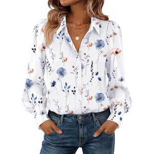 image:imageZeagoo Women Button Down Shirts Lantern Long Sleeve Tops Business Casual Chiffon Blouses Trendy Work ClothesBf290white Flowers