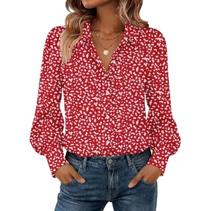 image:imageZeagoo Women Button Down Shirts Lantern Long Sleeve Tops Business Casual Chiffon Blouses Trendy Work ClothesJh590red