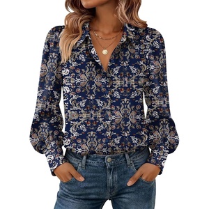 image:imageZeagoo Women Button Down Shirts Lantern Long Sleeve Tops Business Casual Chiffon Blouses Trendy Work ClothesMz869navy