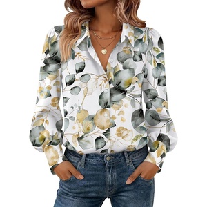 image:imageZeagoo Women Button Down Shirts Lantern Long Sleeve Tops Business Casual Chiffon Blouses Trendy Work ClothesSp99green Leaves