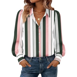 image:imageZeagoo Women Button Down Shirts Lantern Long Sleeve Tops Business Casual Chiffon Blouses Trendy Work ClothesTz264stripe