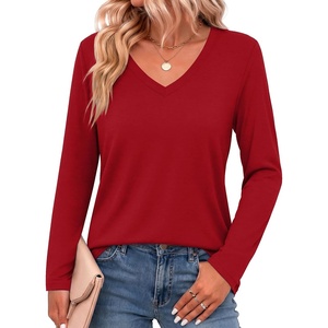 image:imageZeagoo Womens Long Sleeve Shirts V Neck Basic Tee Tops Dressy Casual Business Work Blouses Fall Outfits S3XLDark Red