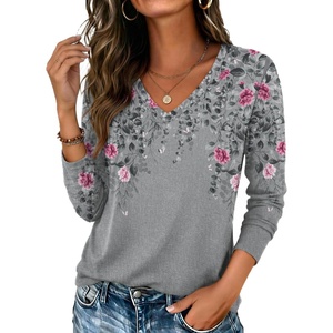 image:imageZeagoo Womens Long Sleeve Shirts V Neck Basic Tee Tops Dressy Casual Business Work Blouses Fall Outfits S3XLGrey Floral Print