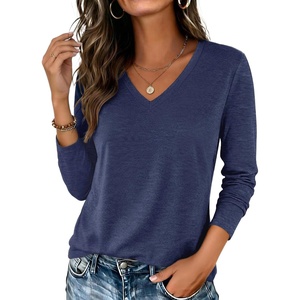 image:imageZeagoo Womens Long Sleeve Shirts V Neck Basic Tee Tops Dressy Casual Business Work Blouses Fall Outfits S3XLNavy Blue