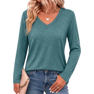 image:imageZeagoo Womens Long Sleeve Shirts V Neck Basic Tee Tops Dressy Casual Business Work Blouses Fall Outfits S3XLPeacock Blue