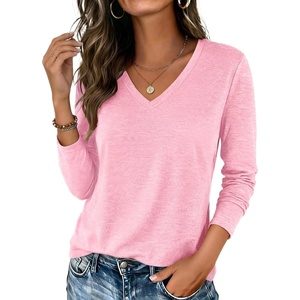 image:imageZeagoo Womens Long Sleeve Shirts V Neck Basic Tee Tops Dressy Casual Business Work Blouses Fall Outfits S3XLPink
