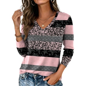image:imageZeagoo Womens Long Sleeve Shirts V Neck Basic Tee Tops Dressy Casual Business Work Blouses Fall Outfits S3XLPink Black Print