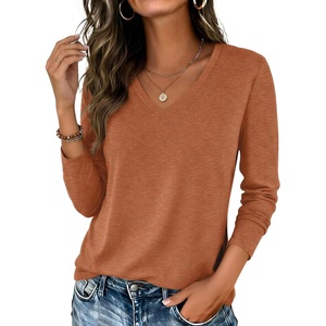 image:imageZeagoo Womens Long Sleeve Shirts V Neck Basic Tee Tops Dressy Casual Business Work Blouses Fall Outfits S3XLRust Orange