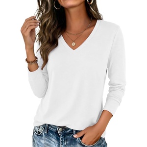 image:imageZeagoo Womens Long Sleeve Shirts V Neck Basic Tee Tops Dressy Casual Business Work Blouses Fall Outfits S3XLWhite