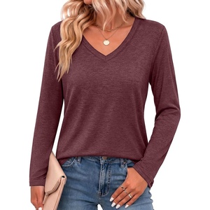image:imageZeagoo Womens Long Sleeve Shirts V Neck Basic Tee Tops Dressy Casual Business Work Blouses Fall Outfits S3XLWine Red