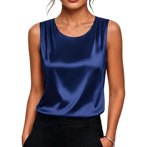 image:imageZeagoo Womens Satin Tank Top Pleated Sleeveless Blouse Dressy Casual Tops Crewneck Silk Shirts Business Summer ClothesNavy Blue
