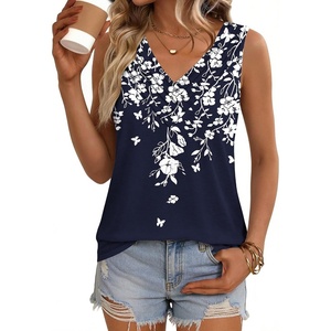 image:imageZeagoo Womens Tank Tops 2026 Summer Sleeveless Loose Fit Tops V Neck Pleated Trendy Fashion Business Casual ShirtsSf103 Flower