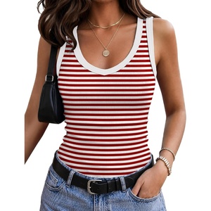 image:imageZeagoo Womens Tank Tops V Neck Ribbed Knit Slim Fitted Basic Sleeveless Tops Casual Summer Clothes 2026B  Stripe Red White