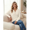 image:imageZeagoo Womens Long Sleeve Waffle Knit Shirts Dressy Casual Loose Button Up V Neck Tops 2026 Fall Basic Tee Blouse01parchment