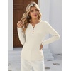 image:imageZeagoo Womens Long Sleeve Waffle Knit Shirts Dressy Casual Loose Button Up V Neck Tops 2026 Fall Basic Tee Blouse01parchment