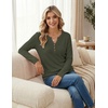image:imageZeagoo Womens Long Sleeve Waffle Knit Shirts Dressy Casual Loose Button Up V Neck Tops 2026 Fall Basic Tee BlouseArmy Green