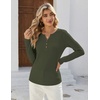 image:imageZeagoo Womens Long Sleeve Waffle Knit Shirts Dressy Casual Loose Button Up V Neck Tops 2026 Fall Basic Tee BlouseArmy Green