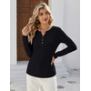 image:imageZeagoo Womens Long Sleeve Waffle Knit Shirts Dressy Casual Loose Button Up V Neck Tops 2026 Fall Basic Tee BlouseBlack