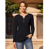 image:imageZeagoo Womens Long Sleeve Waffle Knit Shirts Dressy Casual Loose Button Up V Neck Tops 2026 Fall Basic Tee BlouseBlack