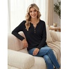image:imageZeagoo Womens Long Sleeve Waffle Knit Shirts Dressy Casual Loose Button Up V Neck Tops 2026 Fall Basic Tee BlouseBlack