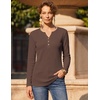 image:imageZeagoo Womens Long Sleeve Waffle Knit Shirts Dressy Casual Loose Button Up V Neck Tops 2026 Fall Basic Tee BlouseBrown
