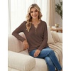image:imageZeagoo Womens Long Sleeve Waffle Knit Shirts Dressy Casual Loose Button Up V Neck Tops 2026 Fall Basic Tee BlouseBrown