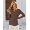 image:imageZeagoo Womens Long Sleeve Waffle Knit Shirts Dressy Casual Loose Button Up V Neck Tops 2026 Fall Basic Tee BlouseBrown