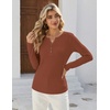 image:imageZeagoo Womens Long Sleeve Waffle Knit Shirts Dressy Casual Loose Button Up V Neck Tops 2026 Fall Basic Tee BlouseCaramel