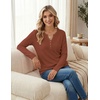 image:imageZeagoo Womens Long Sleeve Waffle Knit Shirts Dressy Casual Loose Button Up V Neck Tops 2026 Fall Basic Tee BlouseCaramel