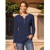 image:imageZeagoo Womens Long Sleeve Waffle Knit Shirts Dressy Casual Loose Button Up V Neck Tops 2026 Fall Basic Tee BlouseDark Blue