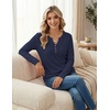 image:imageZeagoo Womens Long Sleeve Waffle Knit Shirts Dressy Casual Loose Button Up V Neck Tops 2026 Fall Basic Tee BlouseDark Blue