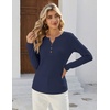 image:imageZeagoo Womens Long Sleeve Waffle Knit Shirts Dressy Casual Loose Button Up V Neck Tops 2026 Fall Basic Tee BlouseDark Blue